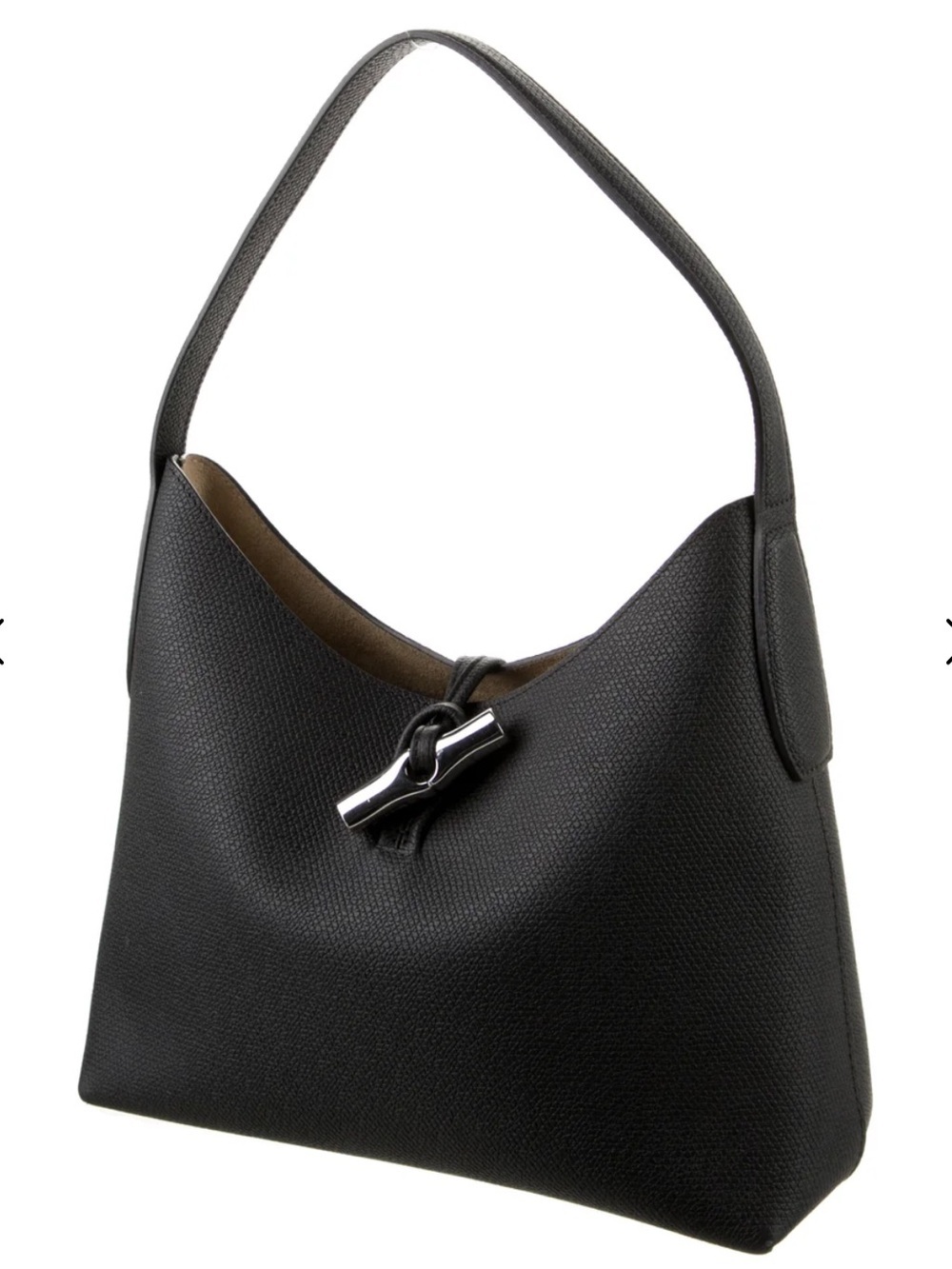 Longchamp Le Roseau Black Grained Cowhide Leather Small Hobo Bag NWOT RARE - Picture 3 of 9